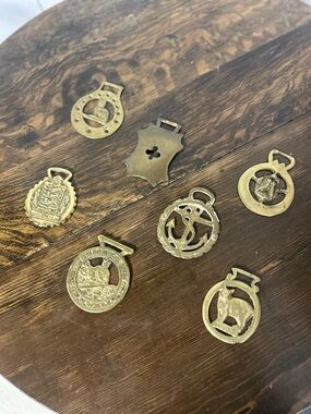 Vintage Solid Brass Horse Brasses - Set of 7 Decorative Medallions